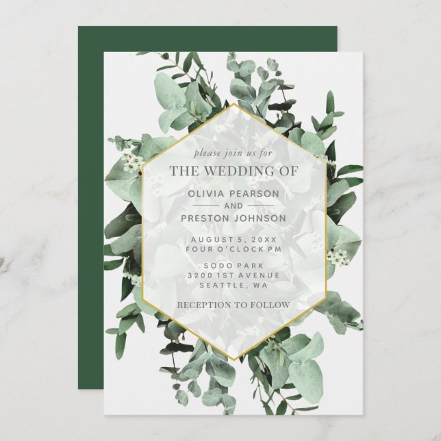 Convite Casamento Eucalyptus e Greenery Watercolor (Frente/Verso)