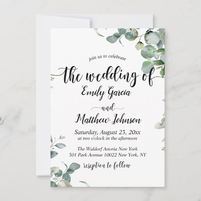 Convite Casamento Eucalyptus Floral Elegante Greenery (Frente)