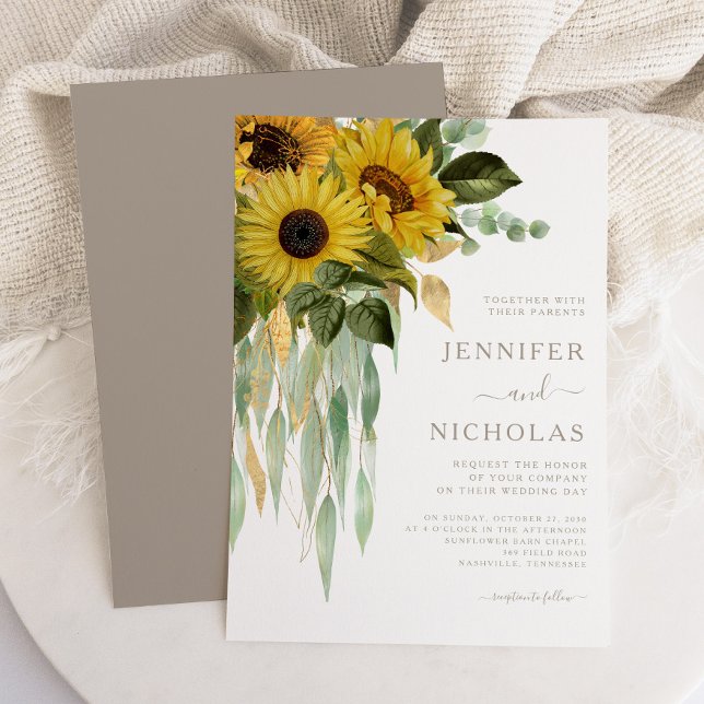 Convite Casamento Eucalyptus Floral Floral (Elegant Floral Sunflowers Eucalyptus Wedding Invitation)