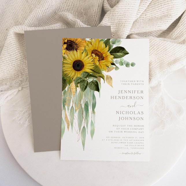 Convite Casamento Eucalyptus Floral Floral (Elegant Floral Sunflowers Eucalyptus Wedding Invitation)