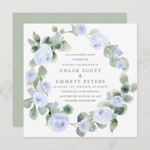 Convite Casamento Eucalyptus Floral Rosa Azul Rustic