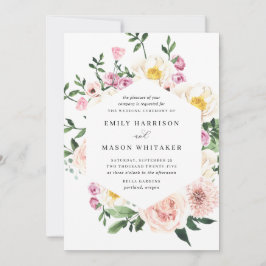 Convite Casamento Eucalyptus Floral Rosa e Púrpura