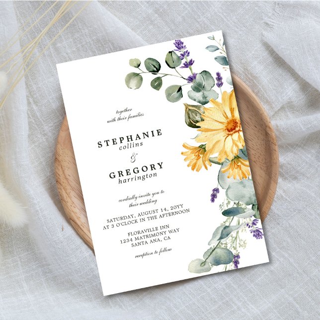 Convite Casamento Eucalyptus Florals Amarelo (Criador carregado)