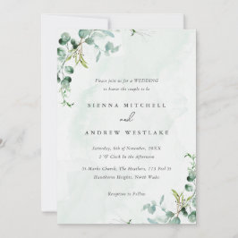 Convite Casamento Eucalyptus Greenery Blue Watercolor