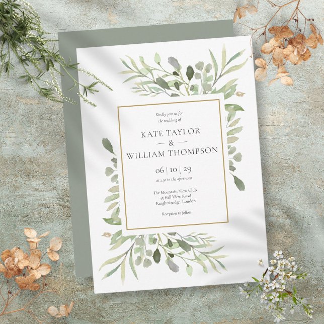 Convite Casamento Eucalyptus Greenery Botanical Watercolor (Eucalyptus Greenery Botanical Watercolour Wedding Invitation)