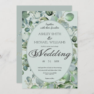 Convite Casamento Eucalyptus Greenery com estrutura floral