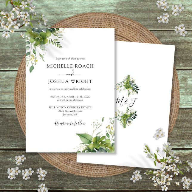 Convite Casamento Eucalyptus Greenery Elegante Monograma (Eucalyptus Greenery Elegant Monogram Wedding Invitation)