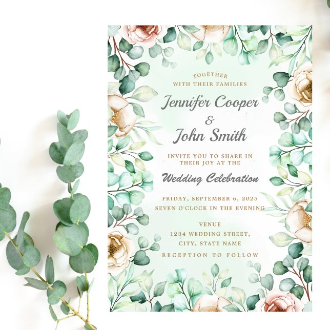 Convite Casamento Eucalyptus Greenery Foliage Watercolor (Criador carregado)