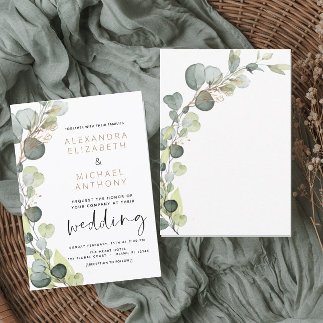 Convite Casamento Eucalyptus Greenery Gold Foil (Criador carregado)