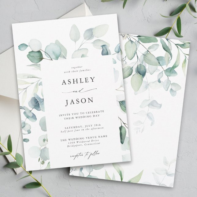 Convite Casamento Eucalyptus Greenery Light e Airy (Criador carregado)