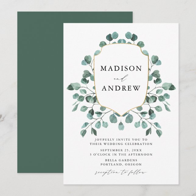 Convite Casamento Eucalyptus Greenery Modern Watercolor (Frente/Verso)