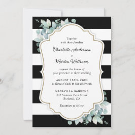 Convite Casamento Eucalyptus Greenery, preto e branco mode