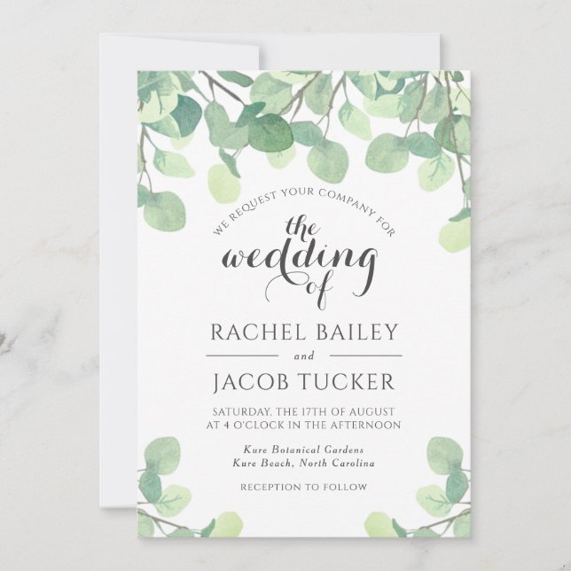 Convite Casamento Eucalyptus Greenery Watercolor (Frente)
