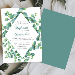 Convite Casamento Eucalyptus Greenery Watercolor Rhombus