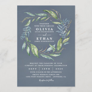 Convite Casamento Eucalyptus Greenery Wreath Azul