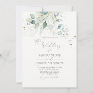 Convite Casamento Eucalyptus PixDezines Faux Dourado Water