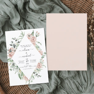 Convite Casamento Eucalyptus Rosa Romântico