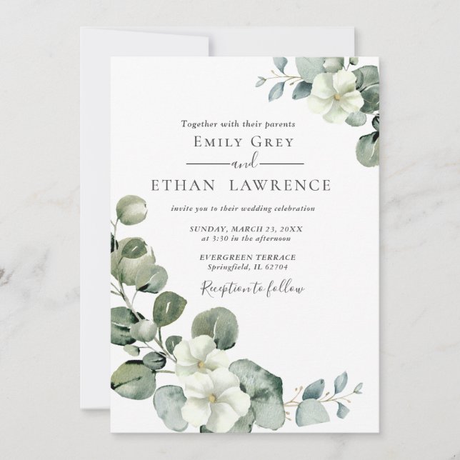 Convite Casamento Eucalyptus Rustic Greenery (Frente)
