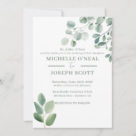 Convite Casamento Eucalyptus Sage Green Watercolor