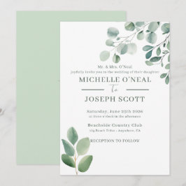Convite Casamento Eucalyptus Sage Green Watercolor