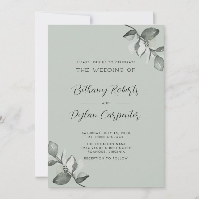 Convite Casamento Eucalyptus Tudo em Uma Sage Watercolor (Frente)