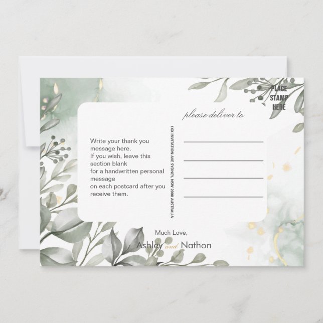 Convite Casamento Eucalyptus verde e dourado (Frente)