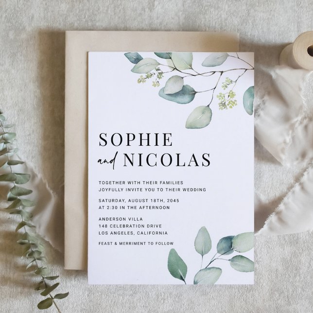 Convite Casamento Eucalyptus Verde Sage (Watercolor Sage Green Eucalyptus Wedding Invitation)