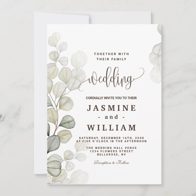 Convite Casamento Eucalyptus Watercolor (Frente)