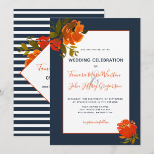 Convite Casamento/Evento Floral Moderno Boêmio Laranja Azu