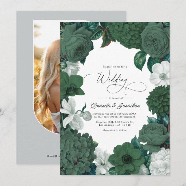 Convite Casamento Evergreen, Juniper & Snow White (Frente/Verso)