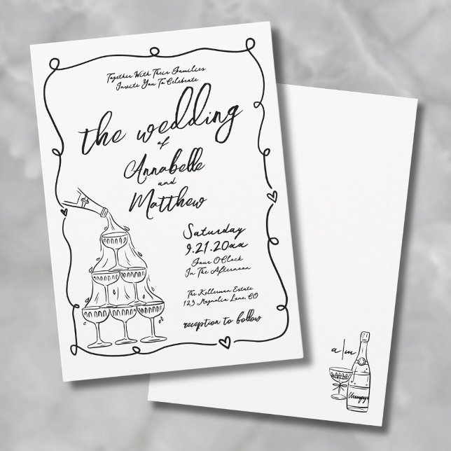 Convite Casamento Excêntrico com Desenhos à Mão e Toques C (Whimsical Hand Drawn Quirky Wedding Invitation
)