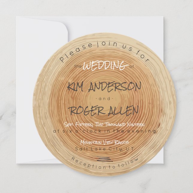 Convite Casamento Exclusivo de Pedaços de Árvore Rústica d (Frente)