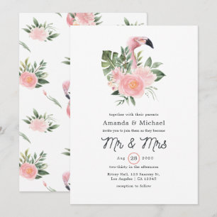 Convite Casamento Exótico Tropical de Flamingo Rosa Sr & S