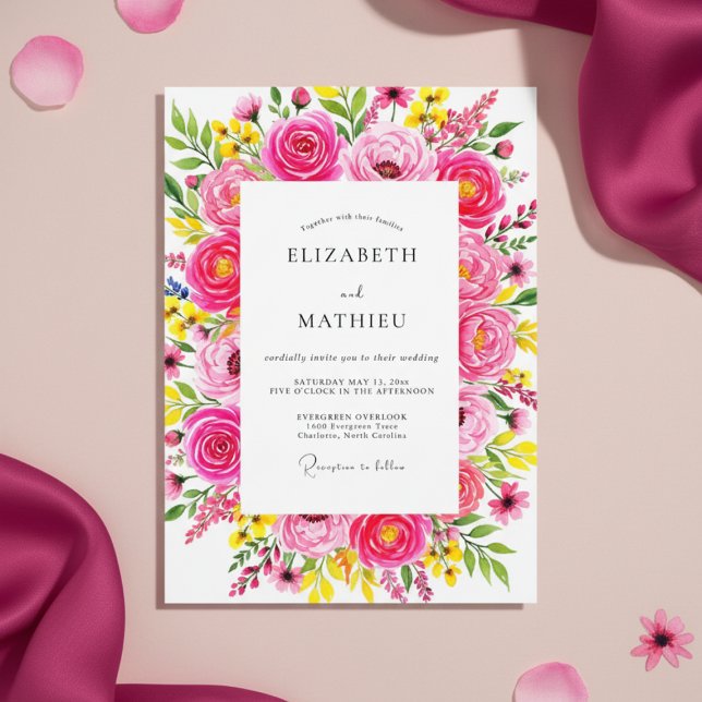 Convite Casamento Explosão Floral Rosa Luxuriante (Criador carregado)