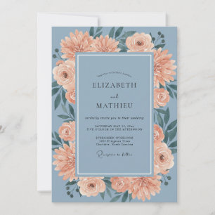 Convite Casamento Exquisito de Dália Azul Empoeirado