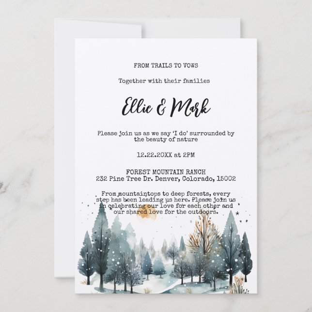 Convite Casamento Exterior Rustic Winter Forest (Frente)