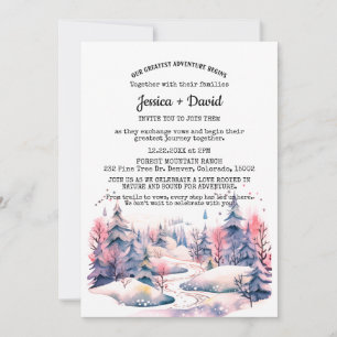 Convite Casamento Exterior Rustic Winter Forest Rail Snow
