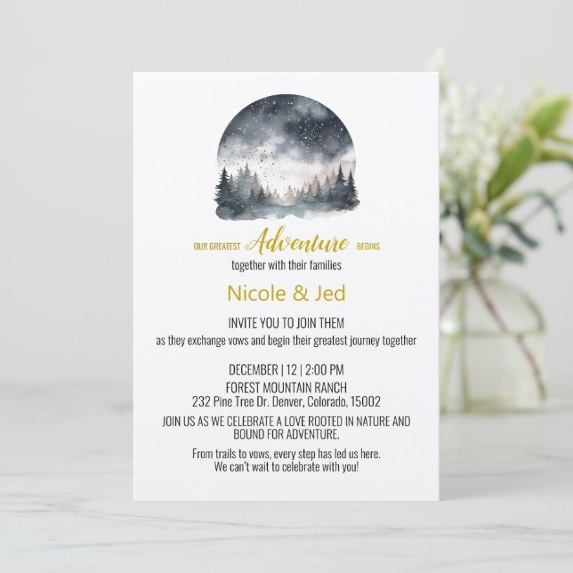 Convite Casamento Exterior Rustic Winter Kraft Pine Trees (Em pé/Frente)