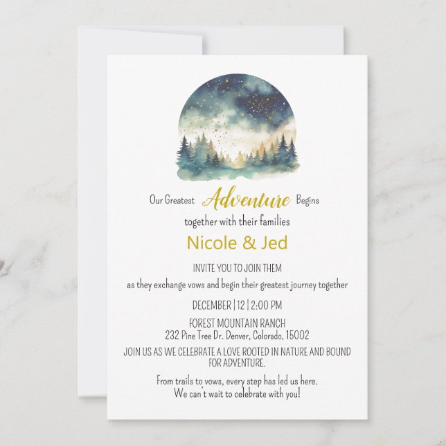 Convite Casamento Exterior Rustic Winter Pine Trees Snow O (Frente)