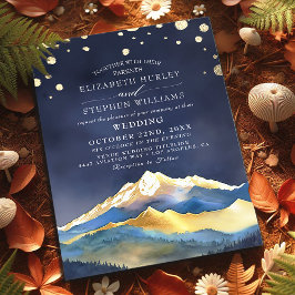 Convite Casamento Externo da Montanha de Ouro Azul com Cor