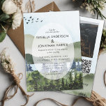 Convite Casamento Externo do Código QR do Lago Montanha<br><div class="desc">Apresentando um convite de casamento personalizável com belas montanhas pintadas com sereno e aquarela, florestas e fundos do lago. Esta design é perfeita para casais que planejam um casamento russo ao ar livre perto do lago ou de um rio, ou para aqueles que estão tendo um casamento de destino em...</div>