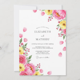 Convite Casamento Exuberante de Primavera Rosa Amarelo