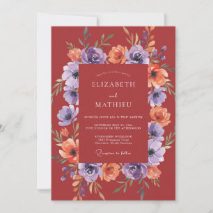Convite Casamento Exuberante de Tijolo Vermelho Outonal