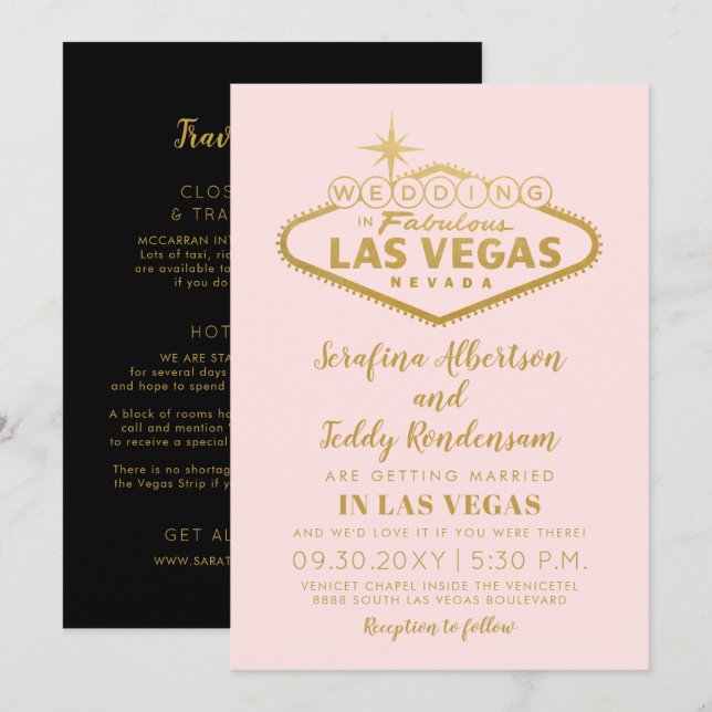 Convite Casamento Fabuloso em Las Vegas com o Rosa (Frente/Verso)
