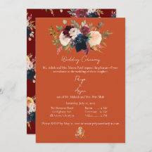 Casamento Fall Orange Floral Watercolor Hindu Gane