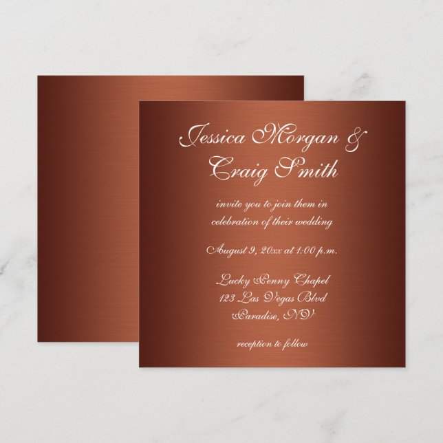 Convite Casamento Falso Cobre Ombre Escovado (Frente/Verso)