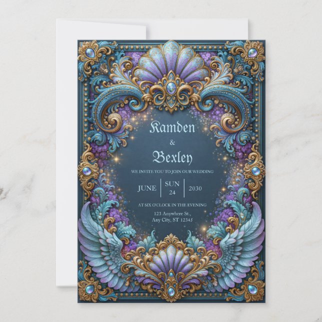 Convite Casamento Fantasia com Asa Lavanda (Frente)