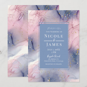 Convite Casamento Fantasia Dourada Rosa Periwinkle Etéreo