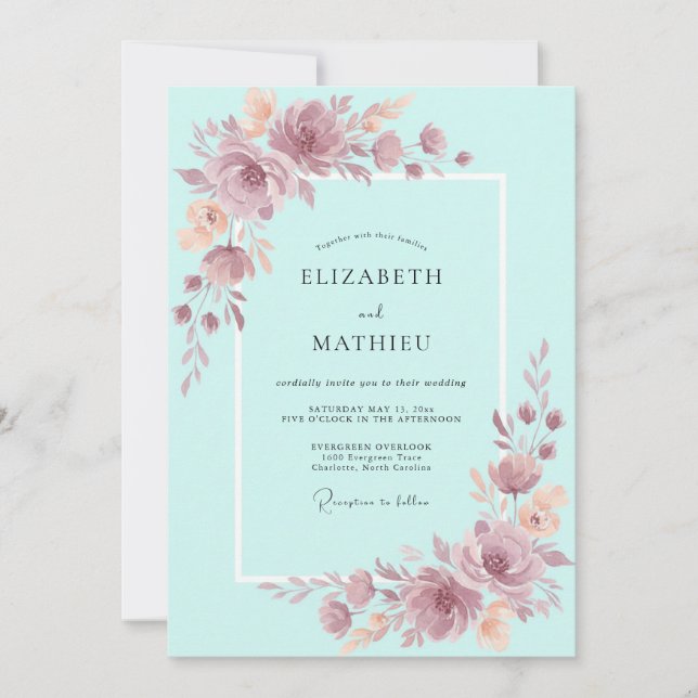 Convite Casamento Fantasia Flor de Teal (Frente)