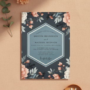 Convite Casamento Fantasia Floral Azul Profundo